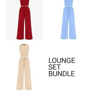 3 pairs of Matching Lounge sets: Red, light blue and beige.